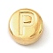 304 Stainless Steel Beads, Flat Round with Letter, Golden, Letter P, 7x3.5mm, Hole: 1.7mm