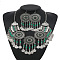 Flat Round Alloy Rhinestone Pendant Necklaces & Dangle Earrings Sets for Women, Antique Silver, Emerald, 530mm