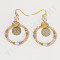 Brass Glass Flat Round with Rondelle Beaded Dangle Earrings, Golden, Sandy Brown, 55mm