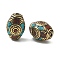 Handmade Tibetan Style Beads, Oval, Brass Beads, with Synthetic Turquoise, Antique Golden, 22x15.5x15mm, Hole: 1.8mm