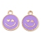 Alloy Enamel Pendants, Cadmium Free & Lead Free, Golden, Flat Round with Smiling Face Charm, Plum, 19x15x1.7mm, Hole: 2.5mm