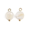 Natural Shell Disc Pendants, with 304 Stainless Steel Loops, Seashell Color, Ion Plating(IP), Real 18K Gold Plated, 15.5~17x10~10.5x2.5~3.5mm, Hole: 2~3mm