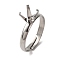 304 Stainless Steel Cuff Ring Components, 4 Claw Prong Ring Settings, Tray: 6x6mm, 3mm, Inner Diameter: 17mm
