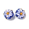Handmade Lampwork Enamel Beads, Hand Drawn Beads, Bumpy Round with Flower, Blue, 14x10.5~12mm, Hole: 1.5mm