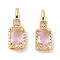Brass Micro Pave Cubic Zirconia Pendants, Rectangle, Real 18K Gold Plated, Pink, 16~16.5x6x4.5mm, Hole: 2x3.5mm