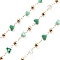 Handmade Brass & Glass Bead Chains, for Necklaces Bracelets Making, Long-Lasting Plated, Soldered, with Spool, Green, 4.5x4.5x3mm, about 16.40 Feet(5m)/Roll