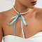 Bowknot Satin Cord Plastic Imitation Pearl Round Beaded Choker Necklaces for Women, Light Sky Blue, 14.96 inch(38cm)