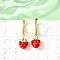 Brass Micro Pave Clear Cubic Zirconia Strawberry Dangle Earrings, with Enamel, Rack Plating, Letter, Lead Free & Cadmium Free, Long-Lasting Plated, Real 18K Gold Plated, 32x10mm