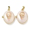 Brass Locket Pendants, with Enamel, Oval with Conch Charms, Rack Plating, Long-Lasting Plated, Real 18K Gold Plated, Bisque, 21.5x17x9mm, Hole: 4.5x2mm