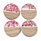 Wooden Pendants, Resin and Gold Foil, Flat Round, Cerise, 28x4mm, Hole: 2mm