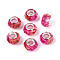 Transparent Resin Rondelle European Beads, with Gold Foill & Silver Tone Brass Double Cores, Large Hole Beads, Cerise, 13.5~14x8.5~9mm, Hole: 4.8~5mm