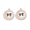 Alloy Enamel Pendants, with Resin Imitation Pearl, Flat Round with Bowknot, Light Gold, White, 28x24.5x3.5mm, Hole: 2.5mm