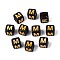 Opaque Acrylic Beads, Golden Metal Enlaced, Cube with Letter, Black, Letter M, 4.5~5x4.5~5x4.5~5mm, Hole: 2mm, about 6250pcs/500g