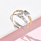 304 Stainless Steel Cuff Open Rings, Ion Plating(IP), Golden & Stainless Steel Color, Heart, Adjustable, 10.5mm