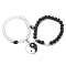 2Pcs 2 Style Glass & Natural Lava Rock Round Beaded Stretch Bracelets Set, Alloy Enamel Yin Yang Match Couple Bracelets with Magnetic Heart Clasps, Mixed Color, Inner Diameter: 2-1/4~2-3/8 inch(5.6~6cm), 1Pc/style