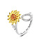 Adjustable Brass Rhinestone Rotating Cuff Rings, Letter & Sunflower, with Word You are My Sunshine, Fidget Spinner Ring for Calming Worry Meditation, Platinum & Light Gold, Letter O, Inner Diameter: 15~20mm