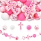 22Pcs Silicone Focal Beads, Cross & Round, Pink, 15~33x15~23x8~15mm, Hole: 2~3mm