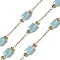 316 Surgical Stainless Steel Link Chains, with Steel and Glass Beads, Soldered, Real 18K Gold Plated, Light Blue, 2.5x1x0.5mm, about 16.40 Feet(5m)/Roll