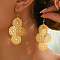 Iron Dangle Earrings, Golden, Flat Round, 72x33mm