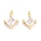 Brass with Cubic Zirconia Pendant, Rhombus, Real 18K Gold Plated, 9.2~9.8x7x3.5mm, Hole: 1.4~1.6mm