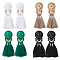4 Pairs 4 Colors Polyester Tassel Dangle Stud Earrings, Golden Alloy Flower Earrings, Mixed Color, 91x29mm, 1 pair/color