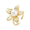 Rack Plating Flower Brass Open Cuff Rings for Women, with ABS Imitation Pearl, Cadmium Free & Lead Free, Long-Lasting Plated, Real 18K Gold Plated, Flower: 25x24.5mm, Adjustable