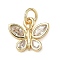 Brass Micro Pave Cubic Zirconia Charms, Cadmium Free & Lead Free, Butterfly, with Jump Ring, Real 18K Gold Plated, 10.5x12x2.5mm, Hole: 3mm