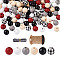 Painted Natural Wood Beads, Round, with 2 Yards Polyester Ribbon, 1 Board Jute Cord, Mixed Color, 120pcs/Box