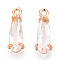 Faceted Glass Pendants, with Golden Tone Brass Open Back Settings, Teardrop, White, 14.5x4.5x4mm, Hole: 1.2mm