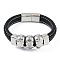 Braided Microfiber Leather Cord Bracelets, with 304 Stainless Steel Magnetic Clasps, Skull Head, Antique Silver, 8-1/4 inch(21cm)