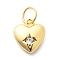 925 Sterling Silver Cubic Zirconia Pendants, Heart Charms, with Jump Ring, Golden, 10x8.5x3mm