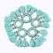 Polycotton(Polyester Cotton) Tassels Pendants, with Polyester Link Ring , Medium Turquoise, 45~50x25~26x3~4mm, Hole: 14mm