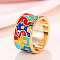 House Pattern Brass Enamel Finger Rings, Golden, 12mm,US Size 7(17.3mm)