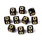 Opaque Acrylic Beads, Golden Metal Enlaced, Cube with Letter, Black, Letter O, 4.5~5x4.5~5x4.5~5mm, Hole: 2mm, about 6250pcs/500g