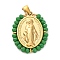Ion Plating(IP) 304 Stainless Steel Faceted Rondelle Grass Wrapped Oval Pendants, Virgin Mary Charms, Real 18K Gold Plated, Green, 29x23x4mm, Hole: 5x3mm
