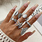 Alloy Cuff Finger Rings Set for Women, Platinum, Inner Diameter: 17mm, 6pcs/set
