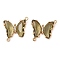 Brass Pave Faceted Glass Connector Charms, Golden Tone Butterfly Links, Dark Khaki, 20x22x5mm, Hole: 1.2mm