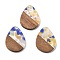 Resin and Walnut Pendants, Teardrop, Floral White, 35.5x26x3mm, Hole: 2mm