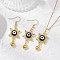 Glass & Resin Evil Eye Pendant Necklaces & Dangle Earrings Sets, Alloy Heart Charms Jewelry Sets, Black, 17.68 inch(449mm)