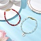 2Pcs 2 Styles Glass Beads Stretch Bracelet Set for Women, with Alloy Enamel Pendants, Flat Round with Cross, Faceted, Mixed Color, 7-3/4~8 inch(19.8~20.4cm)