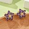 Flower Brass Micro Pave Cubic Zirconia Stud Earrings for Women, Cadmium Free & Lead Free, Long-Lasting Plated, Rack Plating, Golden, Purple, 12x12.5mm