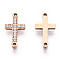 316 Surgical Stainless Steel Clear Cubic Zirconia Connector Charms, Religion Cross Links, Rose Gold, 13x7x1.5mm, Hole: 1mm