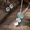 Flat Round Alloy Enamel Pendant Necklaces & Stud Earrings Sets, Silver, Light Blue, 420mm