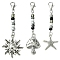Mushroom/Sun/Starfish Alloy & Glass Pendant Decorations, with Alloy Lobster Claw Clasps, Antique Silver & Platinum, 60~69mm, 3pcs/set