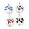 4Pcs 4 Colors Handmade Printed Porcelain Flower Connector Charms, with 304 Stainless Steel Double Loops, Mixed Color, Stainless Steel Color, 18.5~19x14.5~15x6mm, Hole: 3mm and 1.2mm, 1pc/color