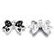Alloy Enamel Pendants, with Rhinestone, Bowknot, Silver Color Plated, Black, 16x25x5mm, Hole: 1.5mm