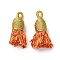 Cotton Tassel Pendants, with Polyester, Orange Red, 32~37x11~12mm, Hole: 2x4.5mm