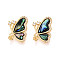 Brass Micro Pave Cubic Zirconia and Abalone Shell Cup Pearl Peg Bails Pin Pendants, Butterfly, for Half Drilled Beads, Real 18K Gold Plated, Black, 18.5x5.5x6mm, Hole: 4x2mm, Pin: 0.6mm