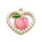 Alloy Pendants, with Lampwork and Imitation Pearls, Heart with Peach Charms, Hot Pink, 16x16.5x4.5mm, Hole: 1.6mm