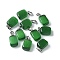Cat Eye Pendants, with 201 Stainless Steel Findings, Rectangle, Stainless Steel Color, Green, 20x12x9mm, Hole: 7x4mm
